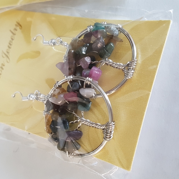 3/25$ Drop Earrings Tree of Life Tourmaline Naturel Gemstones - Picture 3 of 4